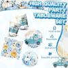 Sliner 180 Pcs Fall Party Plates and Napkins, Fall Party Supplies Include Paper Plates Napkins Cups Fork Disposable Tableware Set for Autumn Thanksgiving Decorations, Serves 30(Blue Car Pumpkin)(Blue Car Pumpkin)