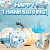 Sliner 180 Pcs Fall Party Plates and Napkins, Fall Party Supplies Include Paper Plates Napkins Cups Fork Disposable Tableware Set for Autumn Thanksgiving Decorations, Serves 30(Blue Car Pumpkin)(Blue Car Pumpkin)