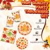 Sliner 180 Pcs Fall Party Plates and Napkins, Fall Party Supplies Include Paper Plates Napkins Cups Fork Disposable Tableware Set for Autumn Thanksgiving Decorations, Serves 30(Blue Car Pumpkin)(Leaves)