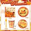 Sliner 180 Pcs Fall Party Plates and Napkins, Fall Party Supplies Include Paper Plates Napkins Cups Fork Disposable Tableware Set for Autumn Thanksgiving Decorations, Serves 30(Blue Car Pumpkin)(Orange Pumpkin)