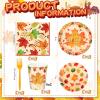 Sliner 180 Pcs Fall Party Plates and Napkins, Fall Party Supplies Include Paper Plates Napkins Cups Fork Disposable Tableware Set for Autumn Thanksgiving Decorations, Serves 30(Blue Car Pumpkin)(Leaves)