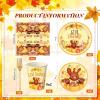 Sliner 180 Pcs Fall Party Plates and Napkins, Fall Party Supplies Include Paper Plates Napkins Cups Fork Disposable Tableware Set for Autumn Thanksgiving Decorations, Serves 30(Blue Car Pumpkin)(Cute Turkey)