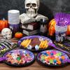 Sliner 180 Pcs Halloween Party Supplies Plates Napkins Cups Serve 30 Halloween Disposable Paper Dinner Dessert Plates Spooky Napkins Cocktail Beverage Cups Plastic Fork Set (Multicolor,Cute Style)(Purple)
