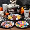 Sliner 180 Pcs Halloween Party Supplies Plates Napkins Cups Serve 30 Halloween Disposable Paper Dinner Dessert Plates Spooky Napkins Cocktail Beverage Cups Plastic Fork Set (Multicolor,Cute Style)(Black)