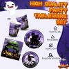 Sliner 180 Pcs Halloween Party Supplies Plates Napkins Cups Serve 30 Halloween Disposable Paper Dinner Dessert Plates Spooky Napkins Cocktail Beverage Cups Plastic Fork Set (Multicolor,Cute Style)(Purple)