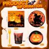 Sliner 180 Pcs Halloween Party Supplies Plates Napkins Cups Serve 30 Halloween Disposable Paper Dinner Dessert Plates Spooky Napkins Cocktail Beverage Cups Plastic Fork Set (Multicolor,Cute Style)(Orange)