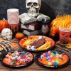 Sliner 180 Pcs Halloween Party Supplies Plates Napkins Cups Serve 30 Halloween Disposable Paper Dinner Dessert Plates Spooky Napkins Cocktail Beverage Cups Plastic Fork Set (Multicolor,Cute Style)(Orange)