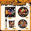 Sliner 180 Pcs Halloween Party Supplies Plates Napkins Cups Serve 30 Halloween Disposable Paper Dinner Dessert Plates Spooky Napkins Cocktail Beverage Cups Plastic Fork Set (Multicolor,Cute Style)(Multicolor)