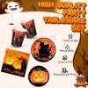 Sliner 180 Pcs Halloween Party Supplies Plates Napkins Cups Serve 30 Halloween Disposable Paper Dinner Dessert Plates Spooky Napkins Cocktail Beverage Cups Plastic Fork Set (Multicolor,Cute Style)(Orange)