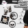 Sliner 180 Pcs Halloween Party Supplies Plates Napkins Cups Serve 30 Halloween Disposable Paper Dinner Dessert Plates Spooky Napkins Cocktail Beverage Cups Plastic Fork Set (Multicolor,Cute Style)(Black)