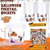 Sliner 20 Pcs 34 oz Halloween Candy Bucket Small Halloween Pail 100 Horror Stickers Halloween Cocktail Rum Buckets with Lid and Handle for Halloween Candy Drinks Food Container