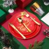 Sliner 210 Pcs Christmas Party Tableware Christmas Disposable Plates and Cups Xmas Cutlery and Napkins for Serves 30 Guests Party Supplies(Red and Gold)(Red and Gold)