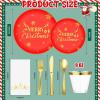 Sliner 210 Pcs Christmas Party Tableware Christmas Disposable Plates and Cups Xmas Cutlery and Napkins for Serves 30 Guests Party Supplies(Red and Gold)(Red and Gold)