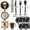 Sliner 227Pcs Gothic Halloween Party Decorations Skull Vintage Supplies Tableware Set Include Tablecloth Tableware for Costume Birthday Party Serve 25
