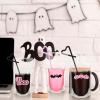 Sliner 24 Set Halloween Drink Pouches with Straws for Adults Juice Liquor Pouches Happy Boo Day Pink Black Drink Bags for Adult Teen Stand up Plastic Bags for Halloween Party Props Favor