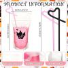 Sliner 24 Set Halloween Drink Pouches with Straws for Adults Juice Liquor Pouches Happy Boo Day Pink Black Drink Bags for Adult Teen Stand up Plastic Bags for Halloween Party Props Favor