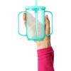 Sliner 3 Pcs Adult Sippy Cups for Elderly, 12 oz Plastic Spill Proof Cups with 2 Handles Straw and Lid for Adults Hospital Disabled Dysphagia Patients (Blue)(Blue)