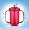 Sliner 3 Pcs Adult Sippy Cups for Elderly, 12 oz Plastic Spill Proof Cups with 2 Handles Straw and Lid for Adults Hospital Disabled Dysphagia Patients (Blue)(Red)