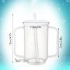 Sliner 3 Pcs Adult Sippy Cups for Elderly, 12 oz Plastic Spill Proof Cups with 2 Handles Straw and Lid for Adults Hospital Disabled Dysphagia Patients (Blue)(White)