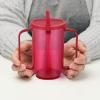Sliner 3 Pcs Adult Sippy Cups for Elderly, 12 oz Plastic Spill Proof Cups with 2 Handles Straw and Lid for Adults Hospital Disabled Dysphagia Patients (Blue)(Red)