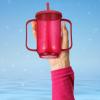 Sliner 3 Pcs Adult Sippy Cups for Elderly, 12 oz Plastic Spill Proof Cups with 2 Handles Straw and Lid for Adults Hospital Disabled Dysphagia Patients (Blue)(Red)