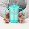Sliner 3 Pcs Adult Sippy Cups for Elderly, 12 oz Plastic Spill Proof Cups with 2 Handles Straw and Lid for Adults Hospital Disabled Dysphagia Patients (Blue)(Blue)