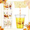 Sliner 300 Pcs 100 Set Thanksgiving Disposable Cups 12 oz Turkey Plastic Cups Give Thanks Clear Plastic Tumblers for Coffee Juice Ice Juice Beverage Thanksgiving Party Supplies