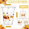 Sliner 300 Pcs 100 Set Thanksgiving Disposable Cups 12 oz Turkey Plastic Cups Give Thanks Clear Plastic Tumblers for Coffee Juice Ice Juice Beverage Thanksgiving Party Supplies