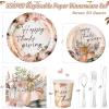 Sliner 350 Pcs Christmas Paper Plates and Napkins Set Disposable Xmas Tableware Dinnerware Party Supplies Includes 100 Paper Plates 50 Cups 50 Napkins 50 Sets Knives Forks and Spoons for 50 guests(Pastel Colors)