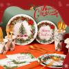 Sliner 350 Pcs Christmas Paper Plates and Napkins Set Disposable Xmas Tableware Dinnerware Party Supplies Includes 100 Paper Plates 50 Cups 50 Napkins 50 Sets Knives Forks and Spoons for 50 guests(Cheerful Colors)