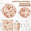 Sliner 350 Pcs Christmas Paper Plates and Napkins Set Disposable Xmas Tableware Dinnerware Party Supplies Includes 100 Paper Plates 50 Cups 50 Napkins 50 Sets Knives Forks and Spoons for 50 guests(Retro Colors)