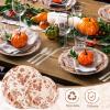 Sliner 350 Pcs Christmas Paper Plates and Napkins Set Disposable Xmas Tableware Dinnerware Party Supplies Includes 100 Paper Plates 50 Cups 50 Napkins 50 Sets Knives Forks and Spoons for 50 guests(Retro Colors)