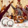 Sliner 350 Pcs Christmas Paper Plates and Napkins Set Disposable Xmas Tableware Dinnerware Party Supplies Includes 100 Paper Plates 50 Cups 50 Napkins 50 Sets Knives Forks and Spoons for 50 guests(Classic Colors)