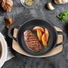 Sliner 4 Sets Mini Cast Iron Skillet Small Cast Iron Plates Skillet with Wooden Base Small Round Pan Fajita Plate Pot for Baking Cooking(6.3 Inches)(4.9 Inches)