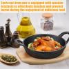 Sliner 4 Sets Mini Cast Iron Skillet Small Cast Iron Plates Skillet with Wooden Base Small Round Pan Fajita Plate Pot for Baking Cooking(6.3 Inches)(4.9 Inches)