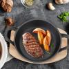 Sliner 4 Sets Mini Cast Iron Skillet Small Cast Iron Plates Skillet with Wooden Base Small Round Pan Fajita Plate Pot for Baking Cooking(6.3 Inches)(6.3 Inches)