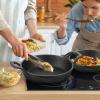 Sliner 4 Sets Mini Cast Iron Skillet Small Cast Iron Plates Skillet with Wooden Base Small Round Pan Fajita Plate Pot for Baking Cooking(6.3 Inches)(7.1 Inches)