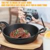 Sliner 4 Sets Mini Cast Iron Skillet Small Cast Iron Plates Skillet with Wooden Base Small Round Pan Fajita Plate Pot for Baking Cooking(6.3 Inches)(7.9 Inches)