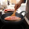 Sliner 4 Sets Mini Cast Iron Skillet Small Cast Iron Plates Skillet with Wooden Base Small Round Pan Fajita Plate Pot for Baking Cooking(6.3 Inches)(7.9 Inches)