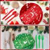 Sliner 400 Pcs Christmas Dinnerware Set Team Naughty or Nice Tableware Set Christmas Party Decorations Disposable Dinner Plates and Napkins for Xmas Dinner Birthday