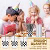 Sliner 50 Sets Plastic Cups Disposable with Lids and Paper Straws 16 oz Clear Drinking Cups for Xmas Checkered Flag Cow Print Themed Holiday Birthday Party(Checkered Racing Style)(Checkered Racing Style)