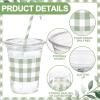 Sliner 50 Sets Plastic Cups Disposable with Lids and Paper Straws 16 oz Clear Drinking Cups for Xmas Checkered Flag Cow Print Themed Holiday Birthday Party(Checkered Racing Style)(Gingham Style)