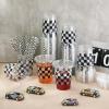 Sliner 50 Sets Plastic Cups Disposable with Lids and Paper Straws 16 oz Clear Drinking Cups for Xmas Checkered Flag Cow Print Themed Holiday Birthday Party(Checkered Racing Style)(Checkered Racing Style)