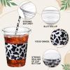 Sliner 50 Sets Plastic Cups Disposable with Lids and Paper Straws 16 oz Clear Drinking Cups for Xmas Checkered Flag Cow Print Themed Holiday Birthday Party(Checkered Racing Style)(Cow Style)