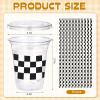 Sliner 50 Sets Plastic Cups Disposable with Lids and Paper Straws 16 oz Clear Drinking Cups for Xmas Checkered Flag Cow Print Themed Holiday Birthday Party(Checkered Racing Style)(Checkered Racing Style)