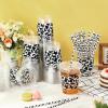 Sliner 50 Sets Plastic Cups Disposable with Lids and Paper Straws 16 oz Clear Drinking Cups for Xmas Checkered Flag Cow Print Themed Holiday Birthday Party(Checkered Racing Style)(Cow Style)
