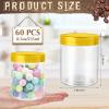Sliner 60 Pcs 8 oz Plastic Jars with Lids Clear Round Leakproof Storage Containers Empty Refillable Plastic Mason Jars for Travel Storage Face Creams Kitchen Household Food Spice (Cute Color)(Gold)