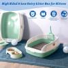 Sliner 7 Pcs Kitten Litter Box Starter Kit, 2 Plastic Small Kitty Litter Box Training Low Entry with Scoop, 2 Double Cat Bowl and Mat for Kitten Indoor(Blue)(Green)