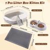 Sliner 7 Pcs Litter Box Kitten Kit Include 2 Pcs Kitten Litter Box Low Entry, 2 Cat Bowls, 1 Large Waterproof Nonslip Mat, 2 Scoopers