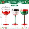Sliner Christmas Wine Glasses 18.6 Oz Set of 6 Festive Santa Belt Snowman Drinking Goblets Cups with Stem Red Green White Colored Painted Winter Glassware for Xmas Holiday Wine Glass Gift